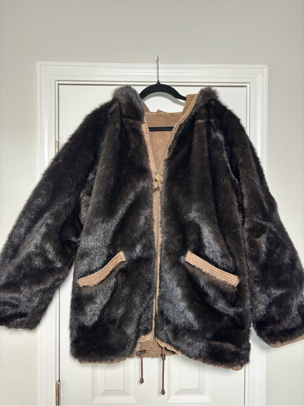 Vintage Charles Klein Reversible Genuine Leather Faux Fur Hooded Jacket M